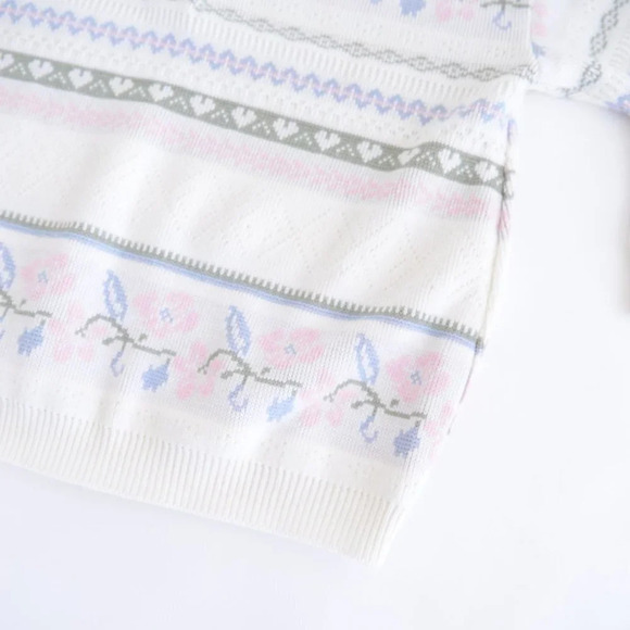 Vintage Grace Cream with Pink  Floral Half Button Down Sweater - Picture 7 of 13